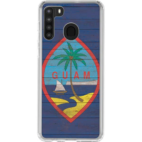 Guam Flag Dark Wood Galaxy A21 Clear Case